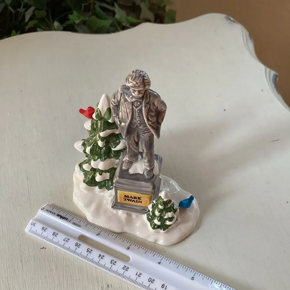 Dept. 56 Snow Village Statue of Mark Twain Handpainted Ceramic Piece Vintage